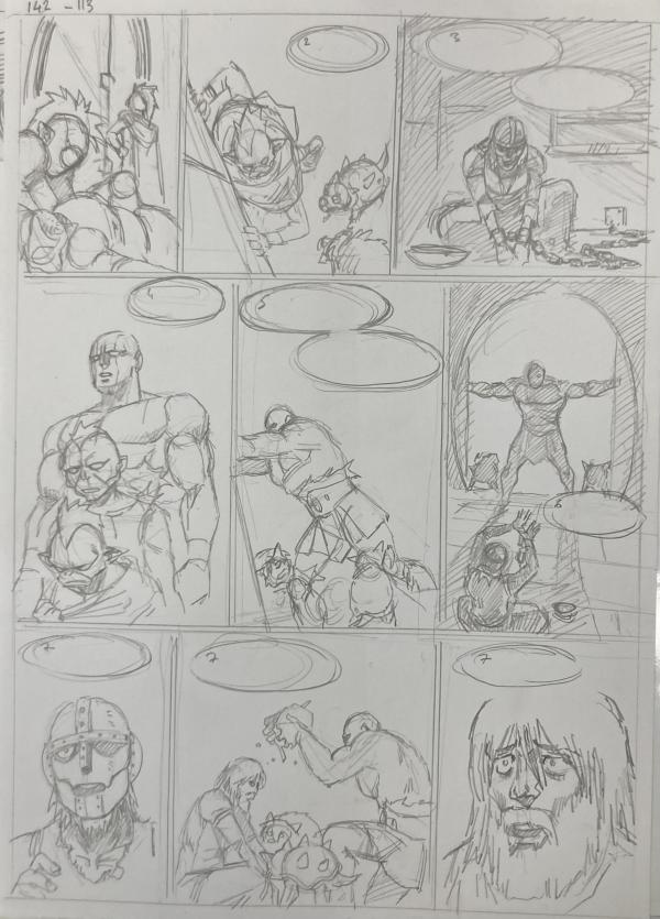 DESSIN ORIGINAL D'ALEXIS TALLONE POUR CAPITAINE FLAM : STORYBOARD POUR L'EMPEREUR ETERNEL PLANCHE 142