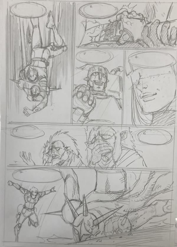 DESSIN ORIGINAL D'ALEXIS TALLONE POUR CAPITAINE FLAM : STORYBOARD POUR L'EMPEREUR ETERNEL PLANCHE 149