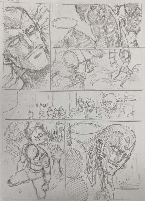 DESSIN ORIGINAL D'ALEXIS TALLONE POUR CAPITAINE FLAM : STORYBOARD POUR L'EMPEREUR ETERNEL PLANCHE 151