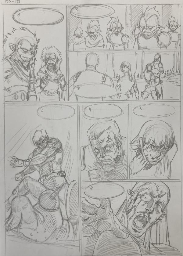 DESSIN ORIGINAL D'ALEXIS TALLONE POUR CAPITAINE FLAM : STORYBOARD POUR L'EMPEREUR ETERNEL PLANCHE 153