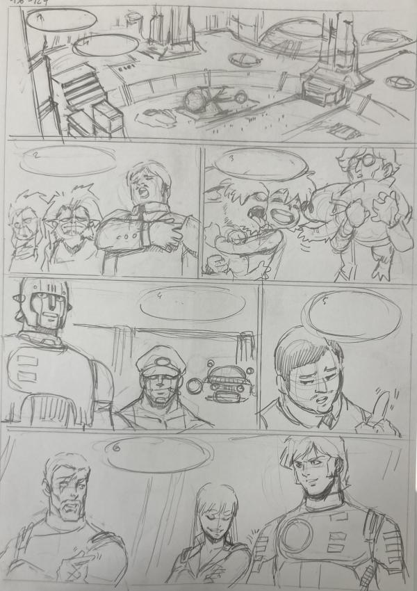 DESSIN ORIGINAL D'ALEXIS TALLONE POUR CAPITAINE FLAM : STORYBOARD POUR L'EMPEREUR ETERNEL PLANCHE 156