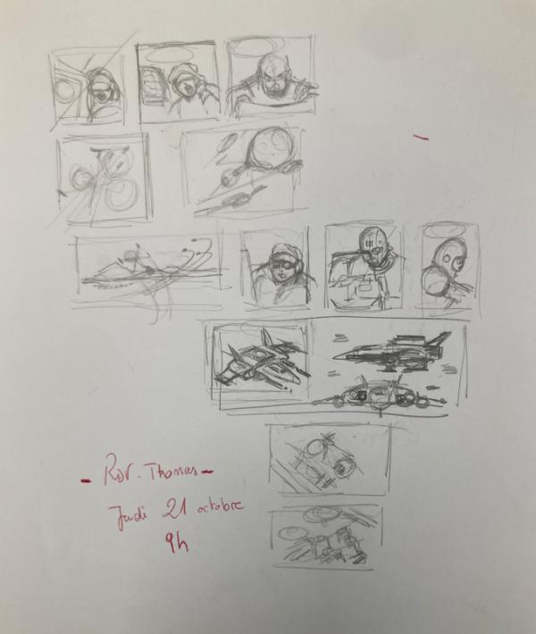 DESSIN ORIGINAL D'ALEXIS TALLONE POUR CAPITAINE FLAM : RECHERCHES DE STORYBOARD N°1