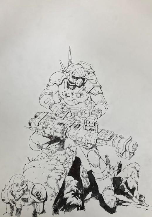 DESSIN ORIGINAL D'ALEXIS TALLONE : PERSONNAGE DE HALO ENCRÉ