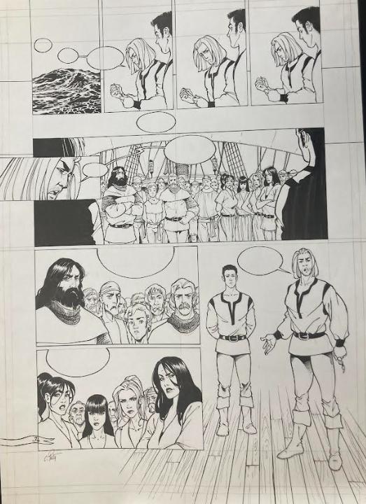 DESSIN ORIGINAL DE CHRISTIAN PATY POUR LA GESTE DES CHEVALIERS DRAGONS PLANCHE N°34