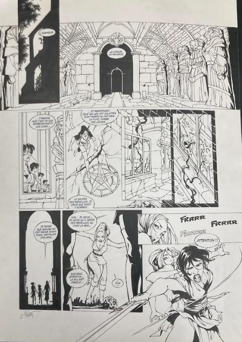 DESSIN ORIGINAL DE CHRISTIAN PATY POUR LA GESTE DES CHEVALIERS DRAGONS PLANCHE N°28