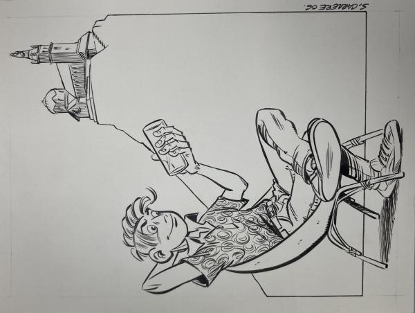 DESSIN ORIGINAL DE SERGE CARRERE POUR LEO LODEN : ILLUSTRATION ENCRÉ LEO ASSIS