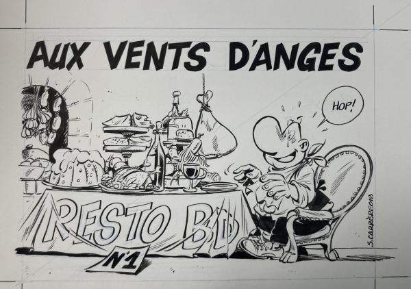 DESSIN ORIGINAL DE SERGE CARRERE POUR ACHILLE TALON : ILLUSTRATION ENCRÉE AUX VENTS D'ANGES