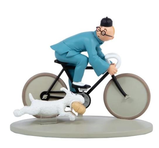 FIGURINE TINTIN & MILOU À VELO LE LOTUS BLEU VERSION COLORISÉE