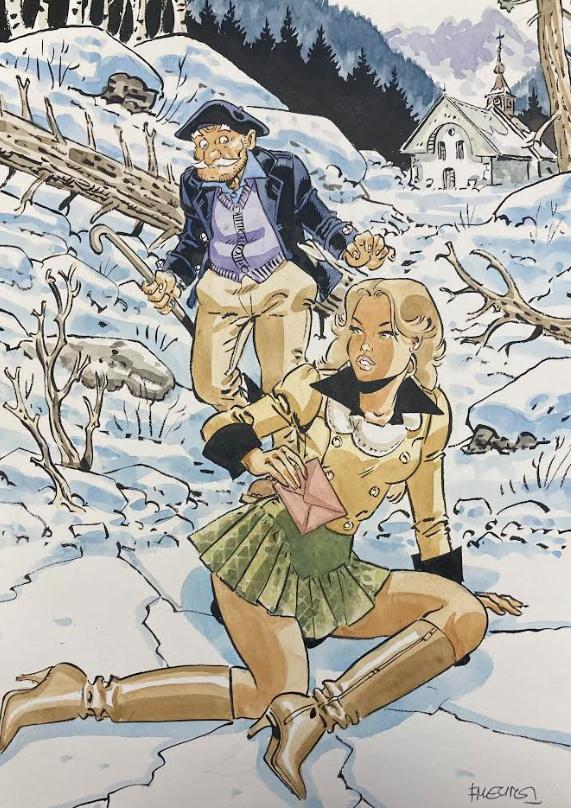 DESSIN ORIGINAL DE FELIX MEYNET POUR UN EX LIBRIS FANFOUÉ, L'ALPAGE DISPARU