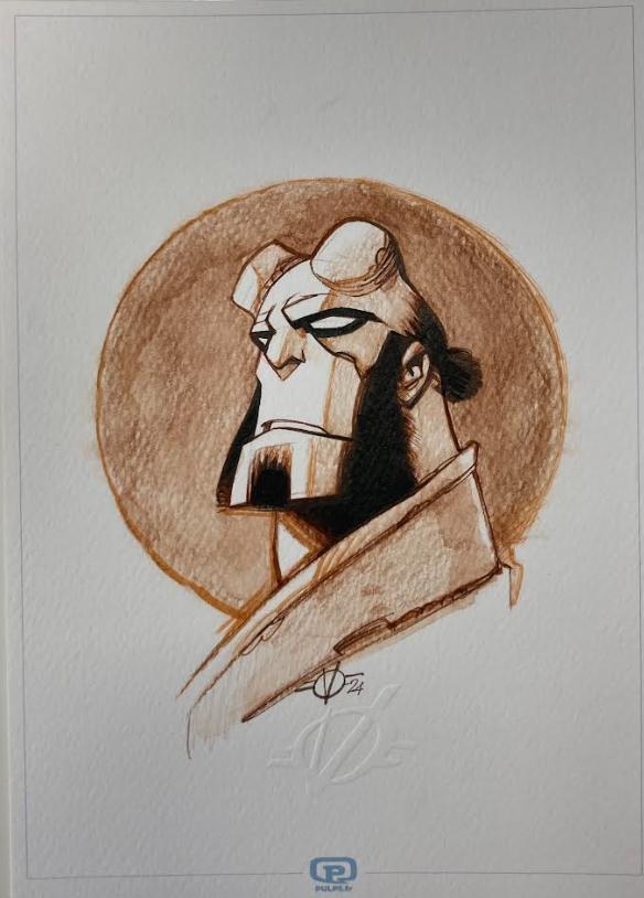 DESSIN ORIGINAL D'OLIVIER VATINE : HELLBOY SEPIA