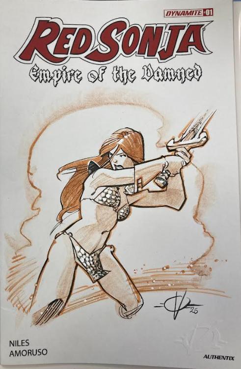 RED SONJA EMPIRE OF THE DAMNED BLANK COVER WITH ORIGINAL DRAWING BY OLIVIER VATINE N°1
