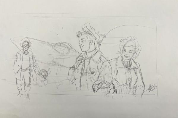 DESSIN ORIGINAL D'ERIC HERENGUEL - KONG CREW : VIRGIL, SPIT, BETTY ET ANDREW