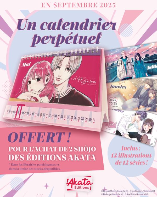 CALENDRIER PERPETUEL SHOJO OFFERT POUR L'ACHAT DE DEUX TOMES SHOJO DES EDITIONS AKATA