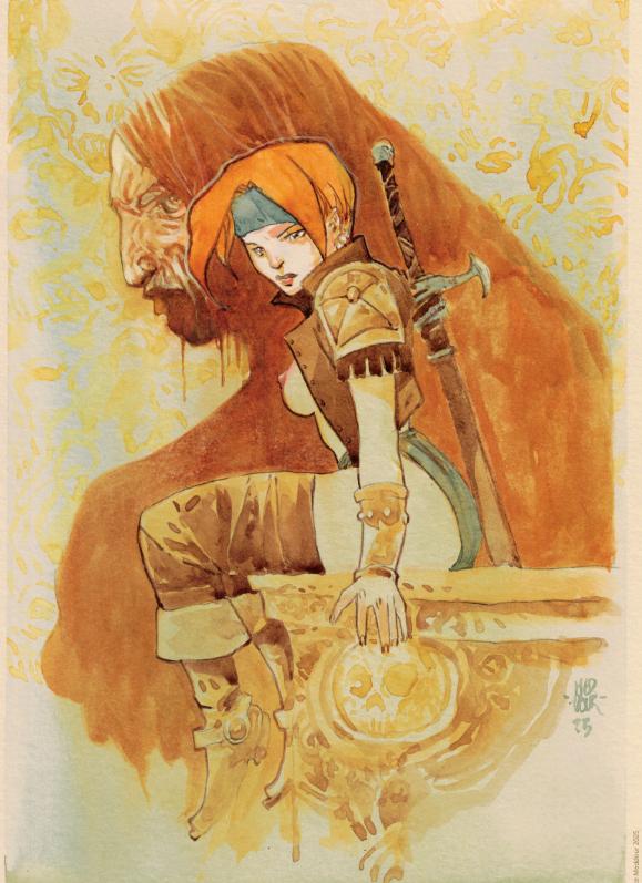 DESSIN ORIGINAL DE FABRICE MEDDOUR : GUERRIERE COULEUR N°5