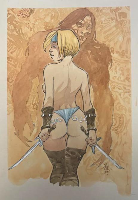 DESSIN ORIGINAL DE FABRICE MEDDOUR : GUERRIERE COULEUR N°6