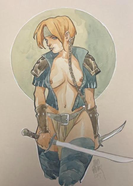 DESSIN ORIGINAL DE FABRICE MEDDOUR : GUERRIERE COULEUR N°7