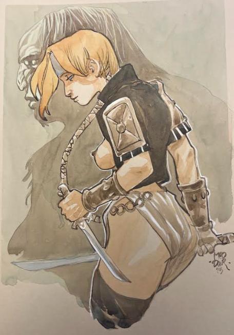 DESSIN ORIGINAL DE FABRICE MEDDOUR : GUERRIERE COULEUR N°9
