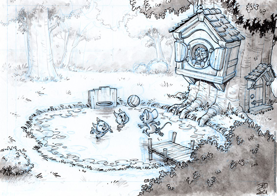 UN CHOUETTE ÉTÉ PAR DAV' - SOUS LES ARBRES - PRINT EX-LIBRIS A4 SIGNÉ LIMITÉ À 50 EXEMPLAIRES EXCLUSIF PULP'S BD