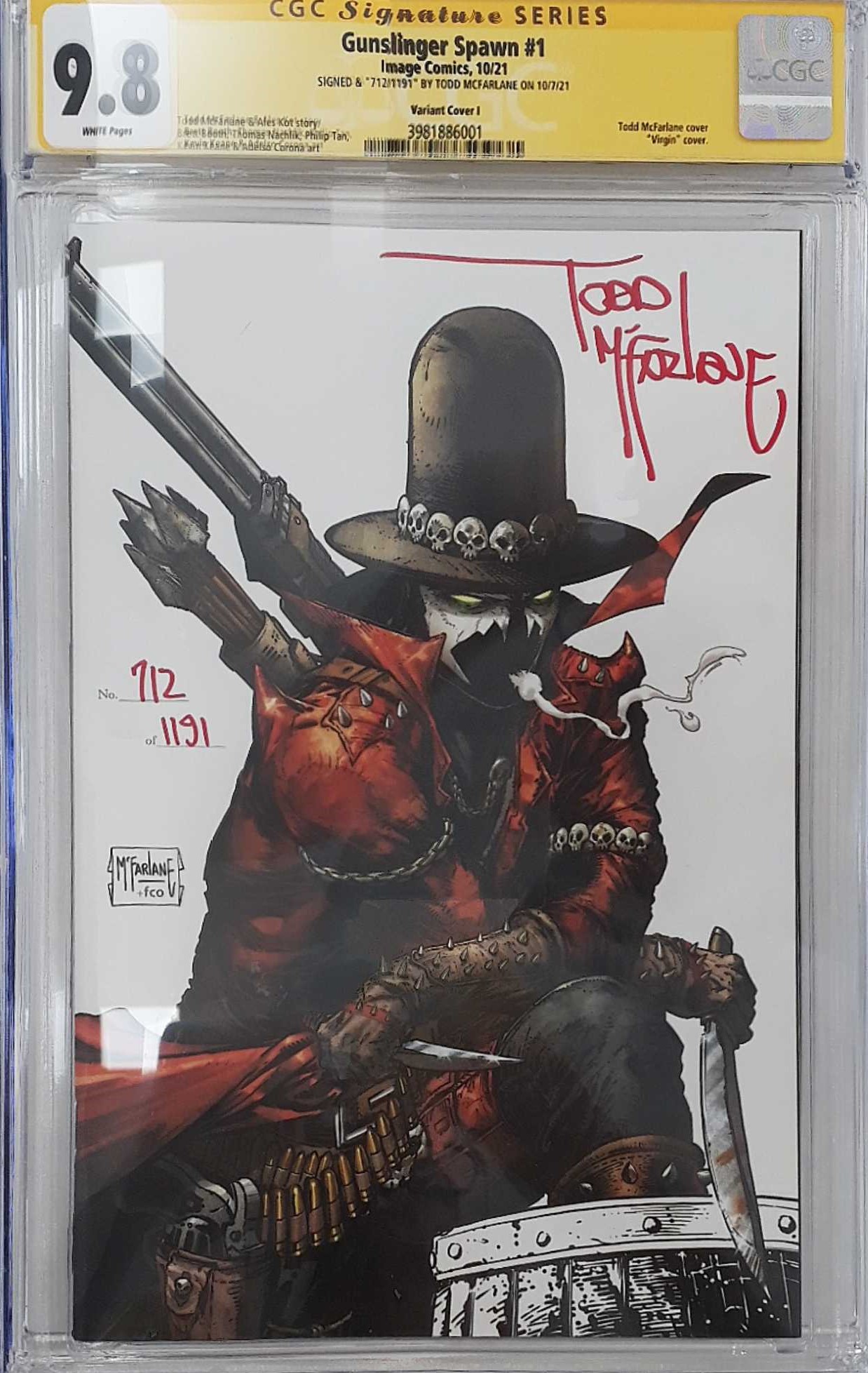 GUNSLINGER SPAWN #1 CVR I 250 COPY INCV MCFARLANE SIGNED 9.8 712 / 1191