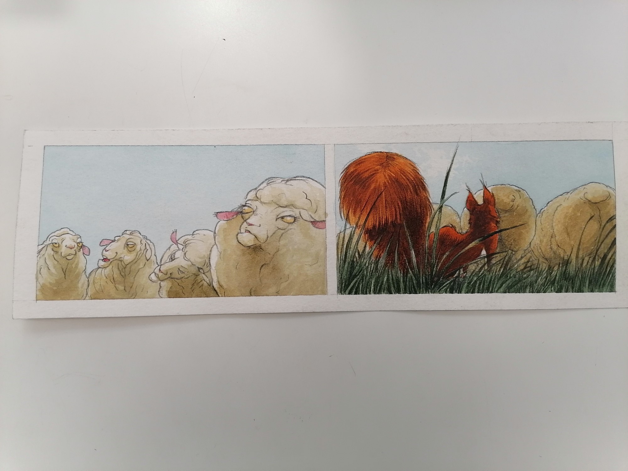 Les moutons et l'écureuil dans le pré