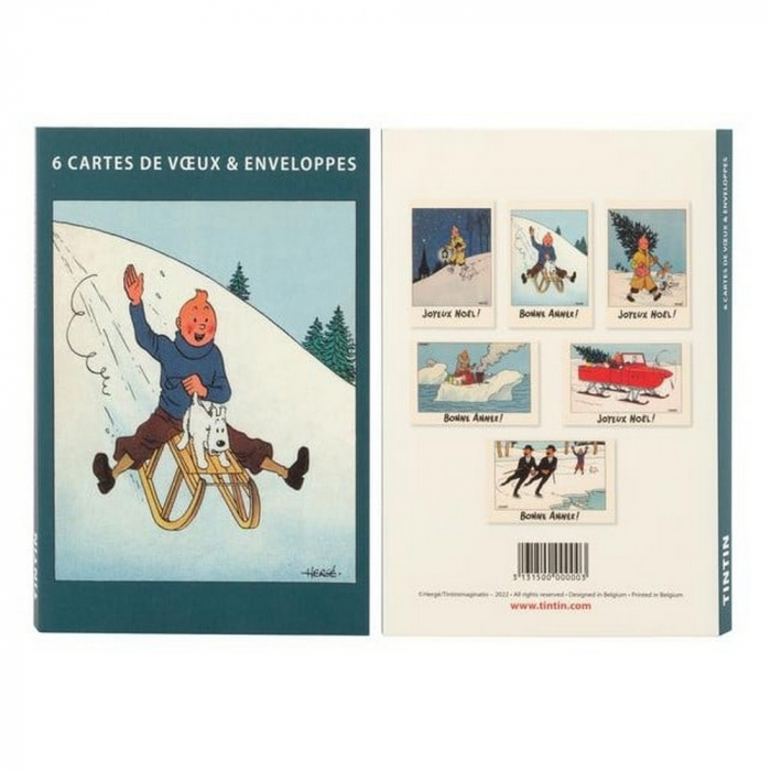 6 cartes postales & enveloppes - Tintin & Milou - bleu