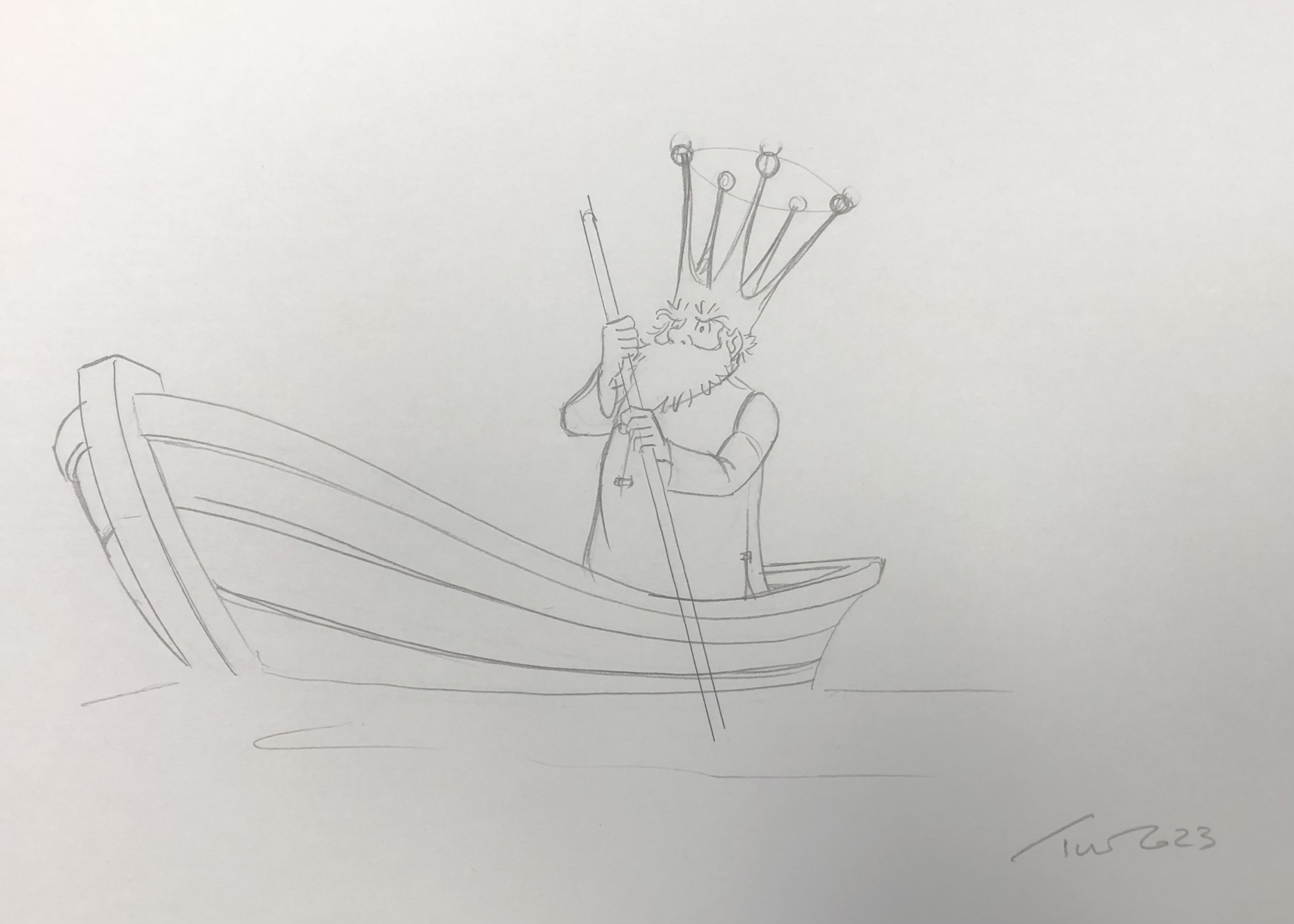 DESSIN ORIGINAL DE TURF POUR LA NEF DES FOUS : LE ROI SUR UNE BARQUE