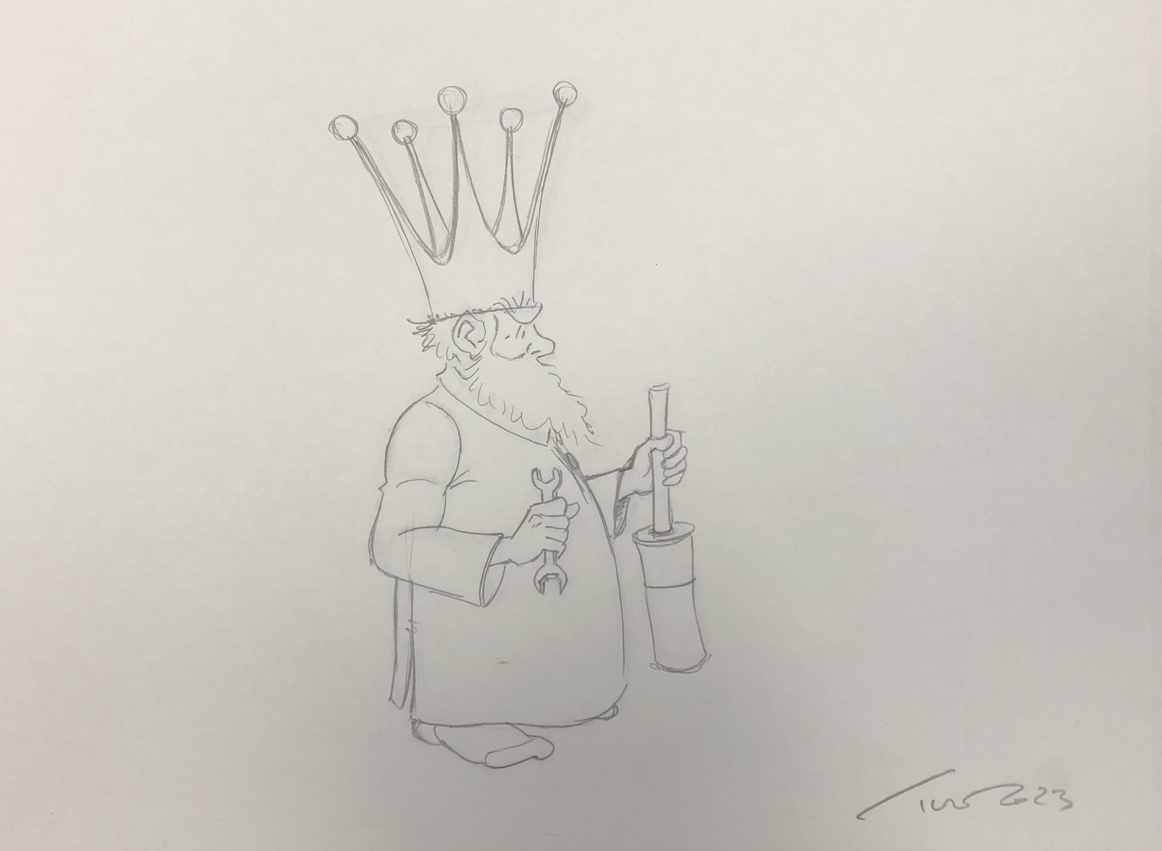 DESSIN ORIGINAL DE TURF POUR LA NEF DES FOUS : LE ROI AVEC SES OUTILS