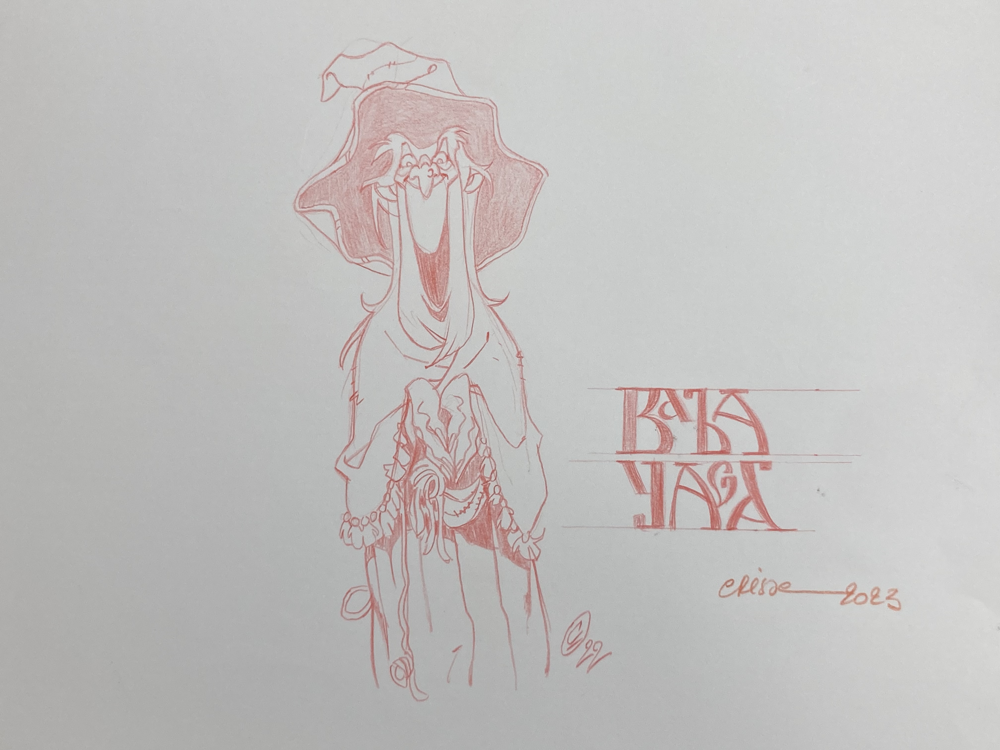 DESSIN ORIGINAL DE DIDIER CRISSE POUR ANYA : BABA YAGA AVEC TYPOGRAPHIE