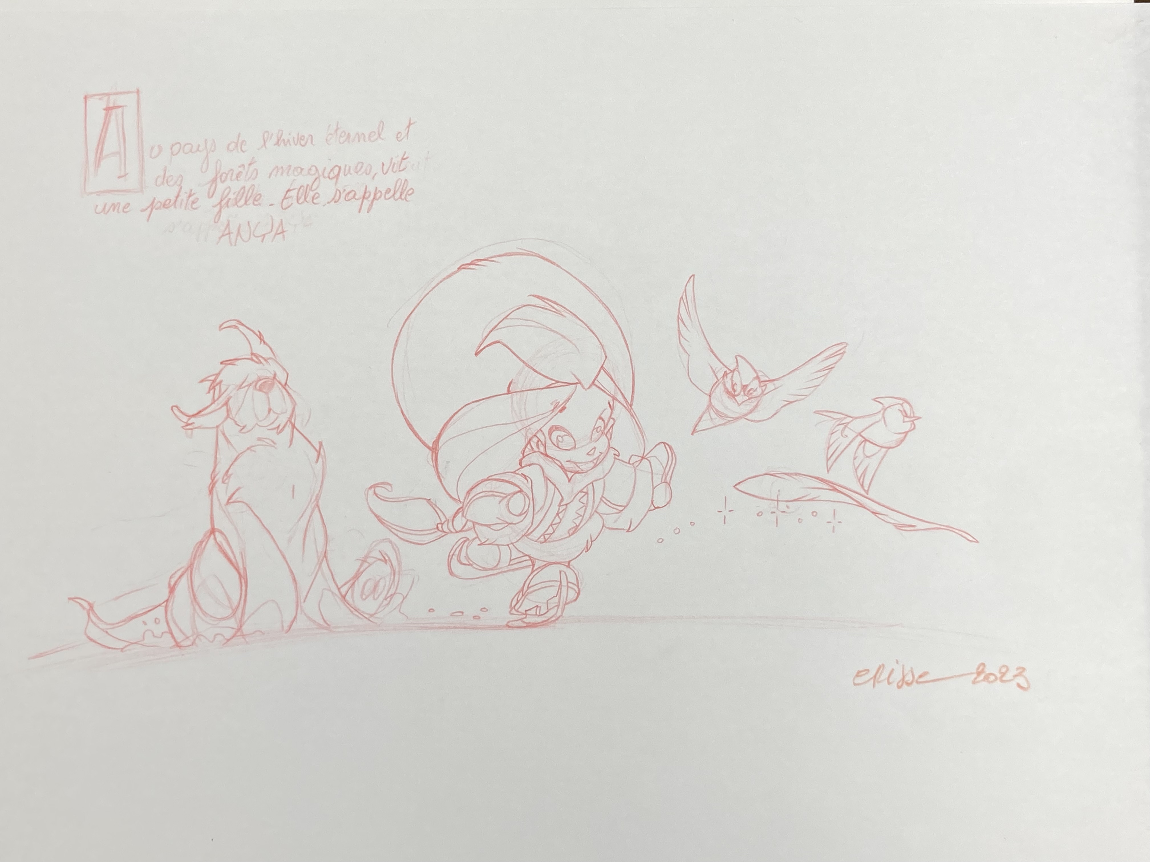 DESSIN ORIGINAL DE DIDIER CRISSE POUR ANYA : ANYA, LE CHIEN ET LES OISEAUX