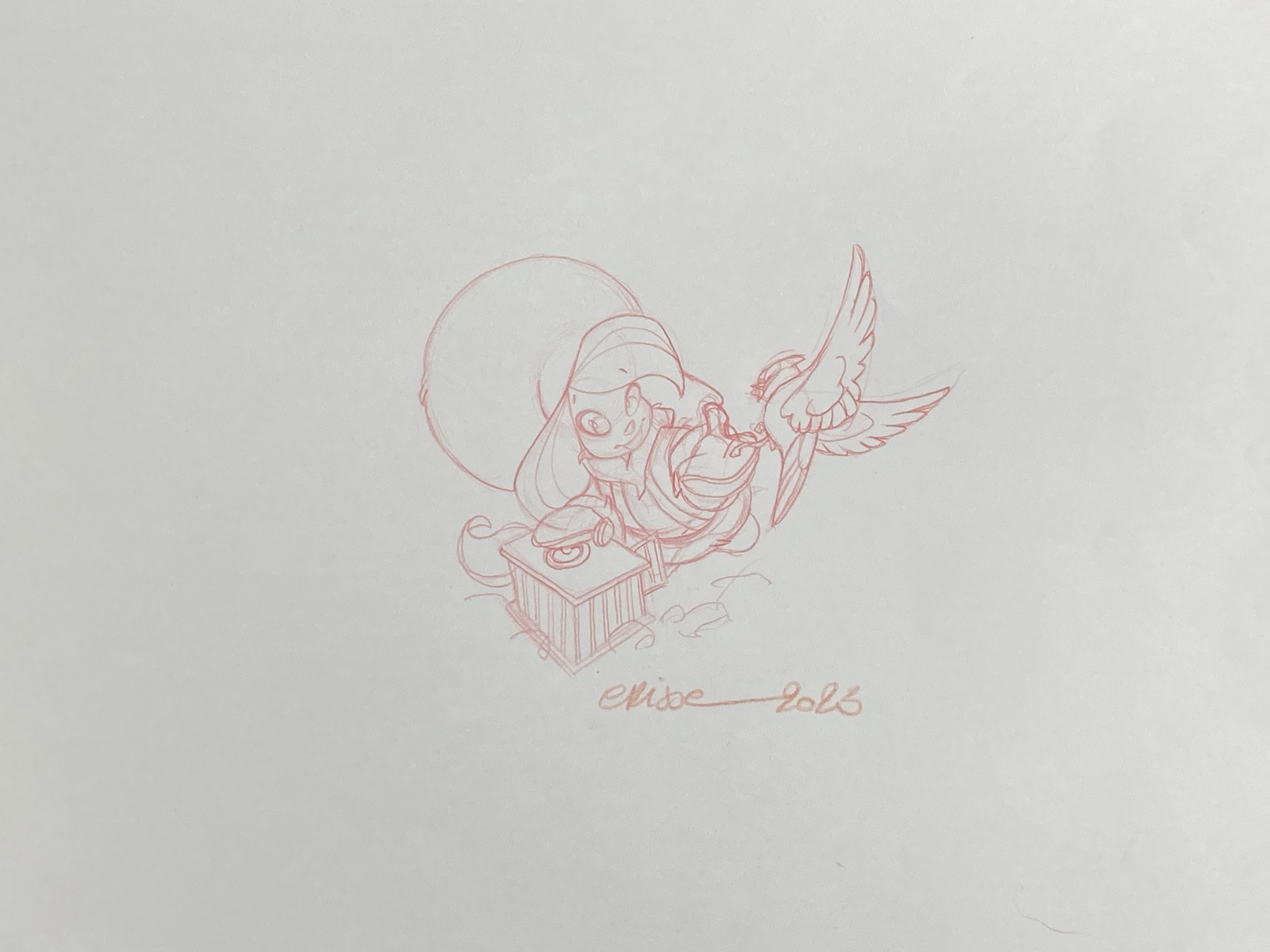 DESSIN ORIGINAL DE DIDIER CRISSE POUR ANYA : ANYA ET L'OISEAU