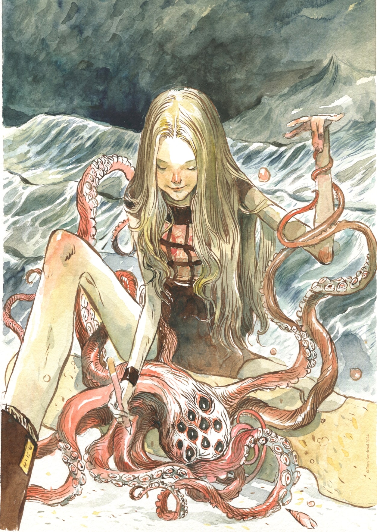 CHICA PULPO 2 PAR TONY SANDOVAL PRINT A4 SIGNÉ ET NUMEROTÉ