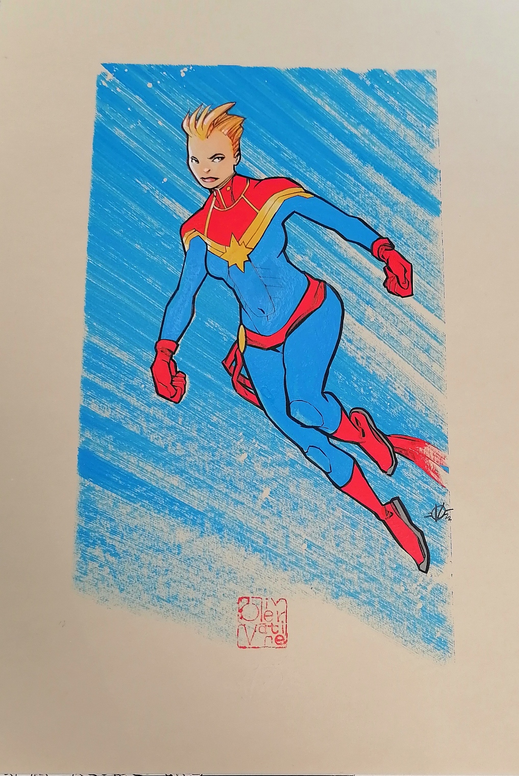 CAPTAIN MARVEL PAR OLIVIER VATINE - DESSIN ORIGINAL