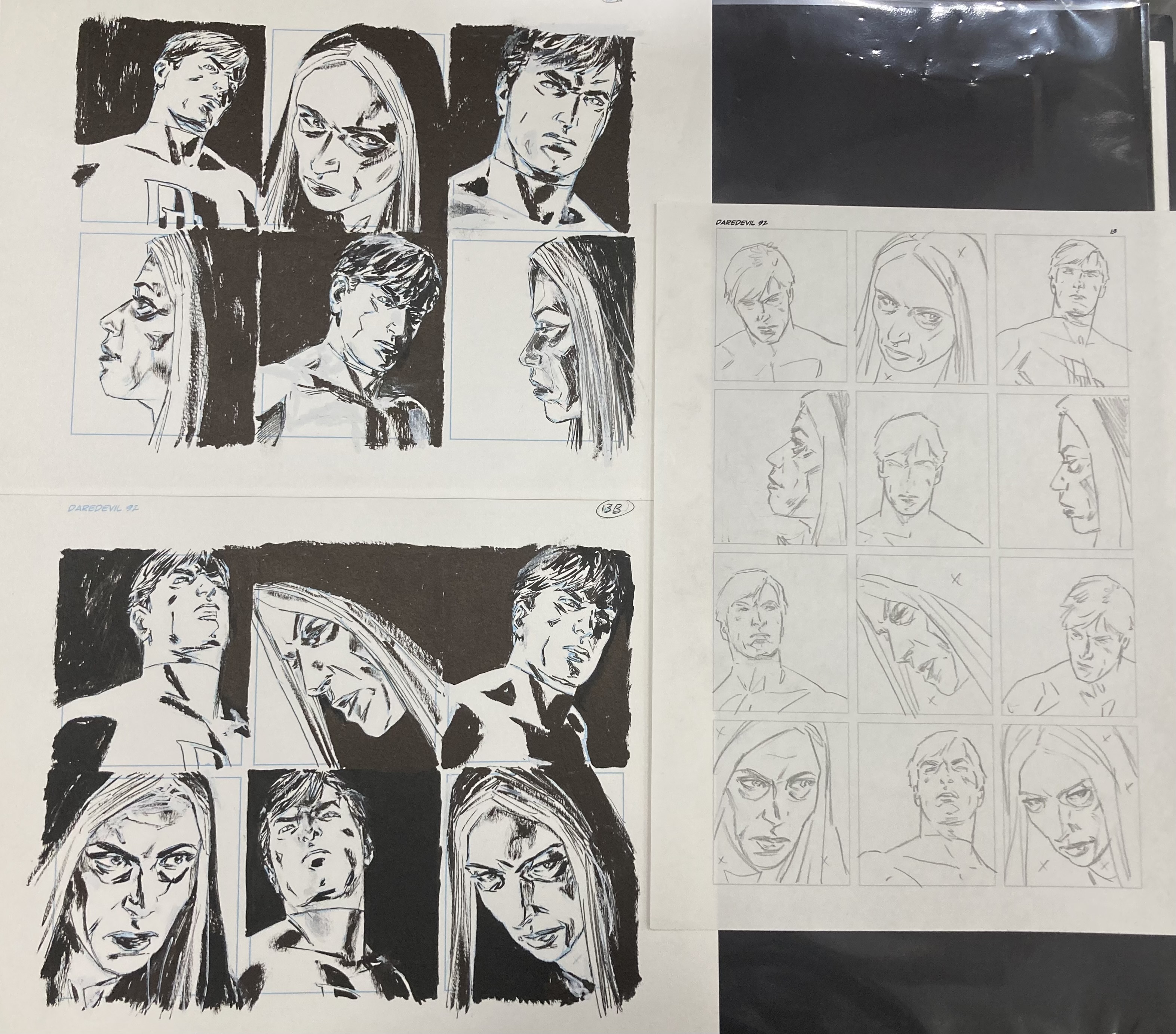 DAREDEVIL ORIGINALS : 2 INKED PAGES AND 1 SKETCH PAGE