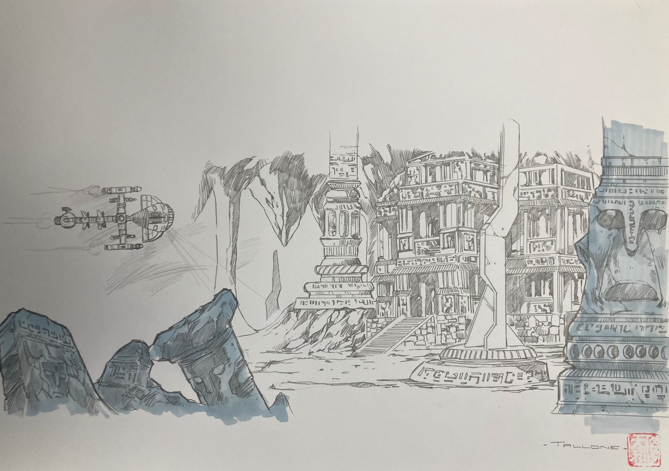 DESSIN ORIGINAL D'ALEXIS TALLONE : RUINES MEGARIENNES