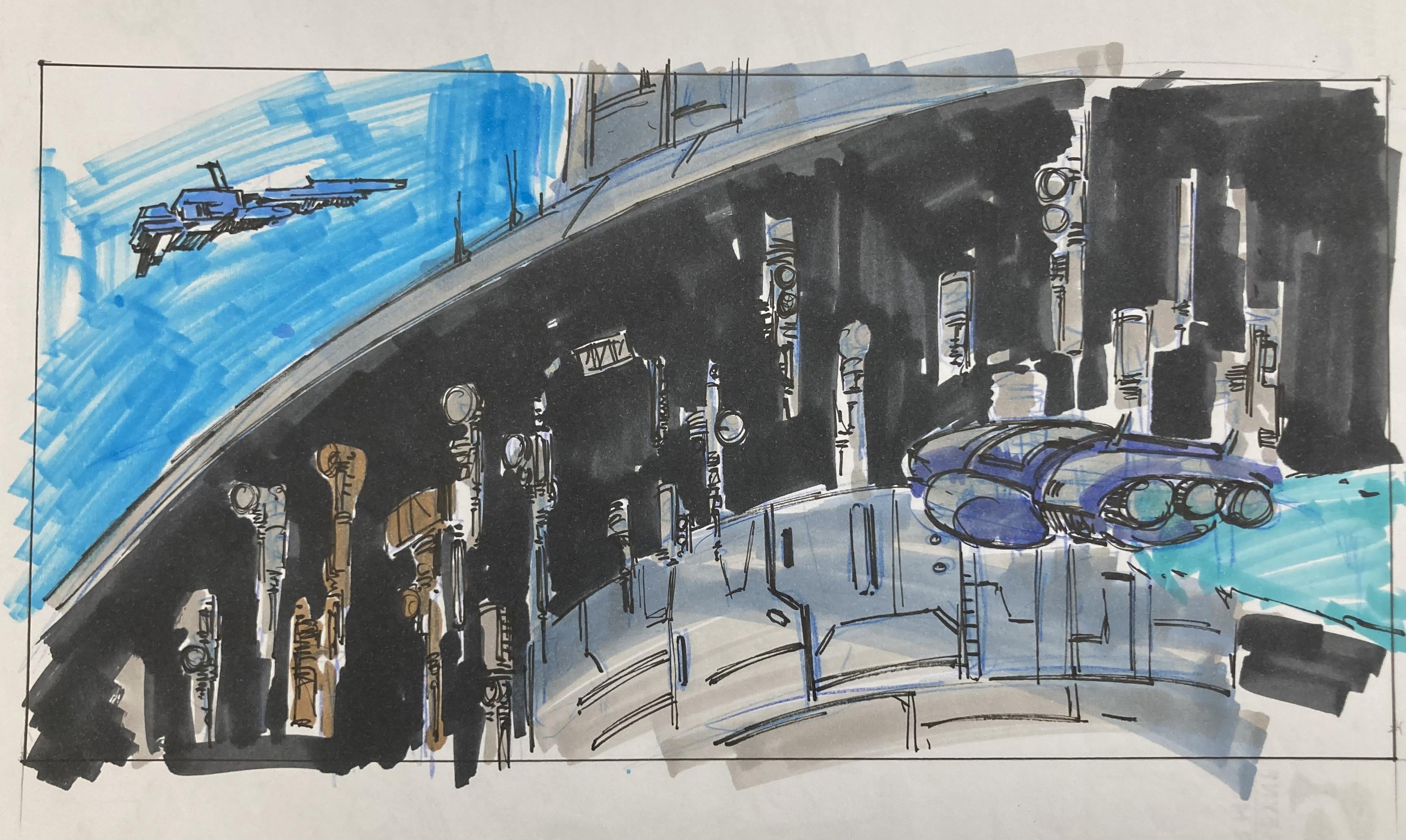 DESSIN ORIGINAL D'ALEXIS TALLONE POUR CAPITAINE FLAM : ESSAI DE STATION SPATIALE