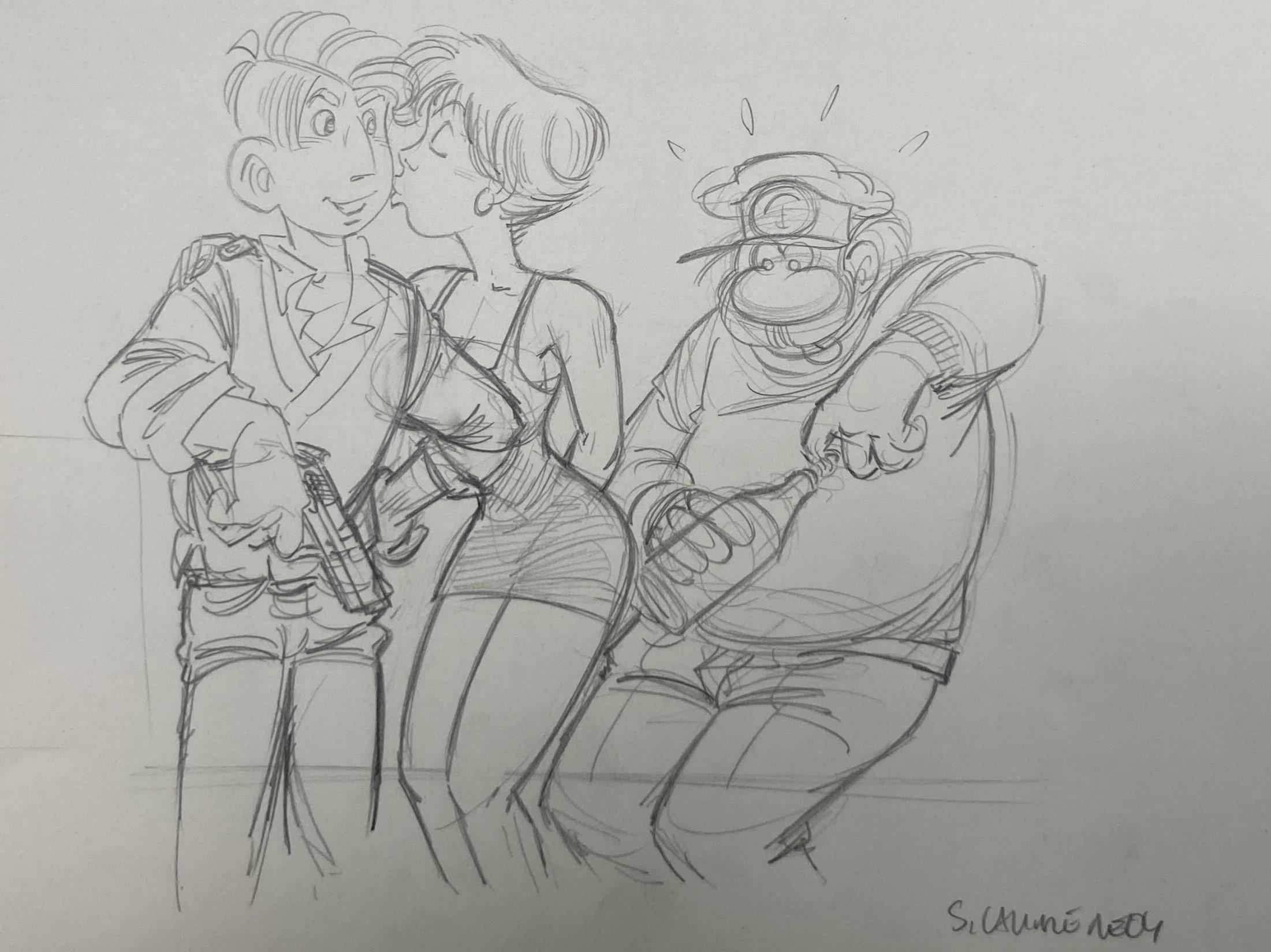 DESSIN ORIGINAL DE SERGE CARRERE POUR LEO LODEN : CRAYONNÉ DU DOS DE COUVERTURE