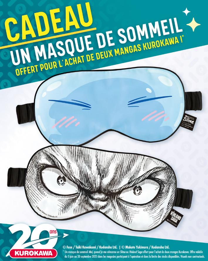 MASQUE DE SOMMEIL OFFERT POUR L'ACHAT DE 2 MANGAS KUROKAWA